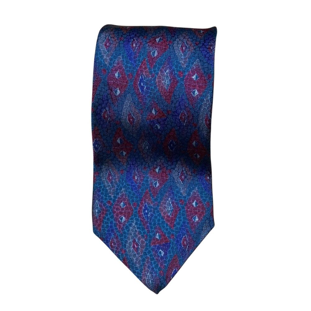 Vintage Karl Lagerfeld Men’s 100% Silk Neck Tie‎ Purple Blue Diamond Design